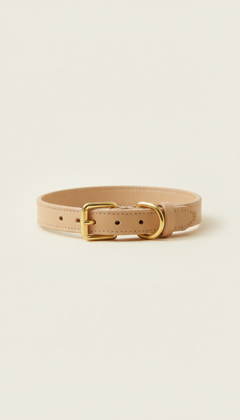 Champagne Beige Leather Dog Collar