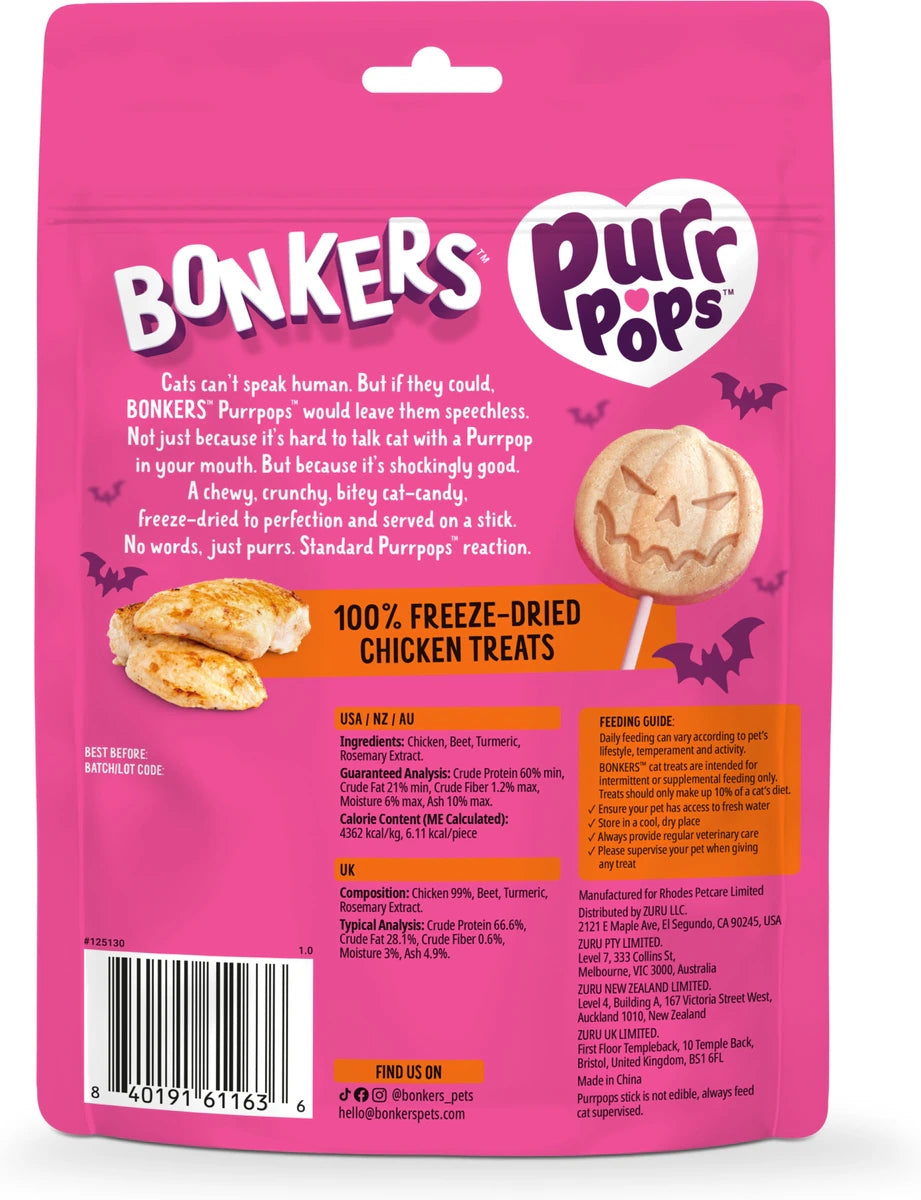 BONKERS Purrpops Halloween Edition Chicken Flavored Freeze-Dried Cat Treats, 5 count