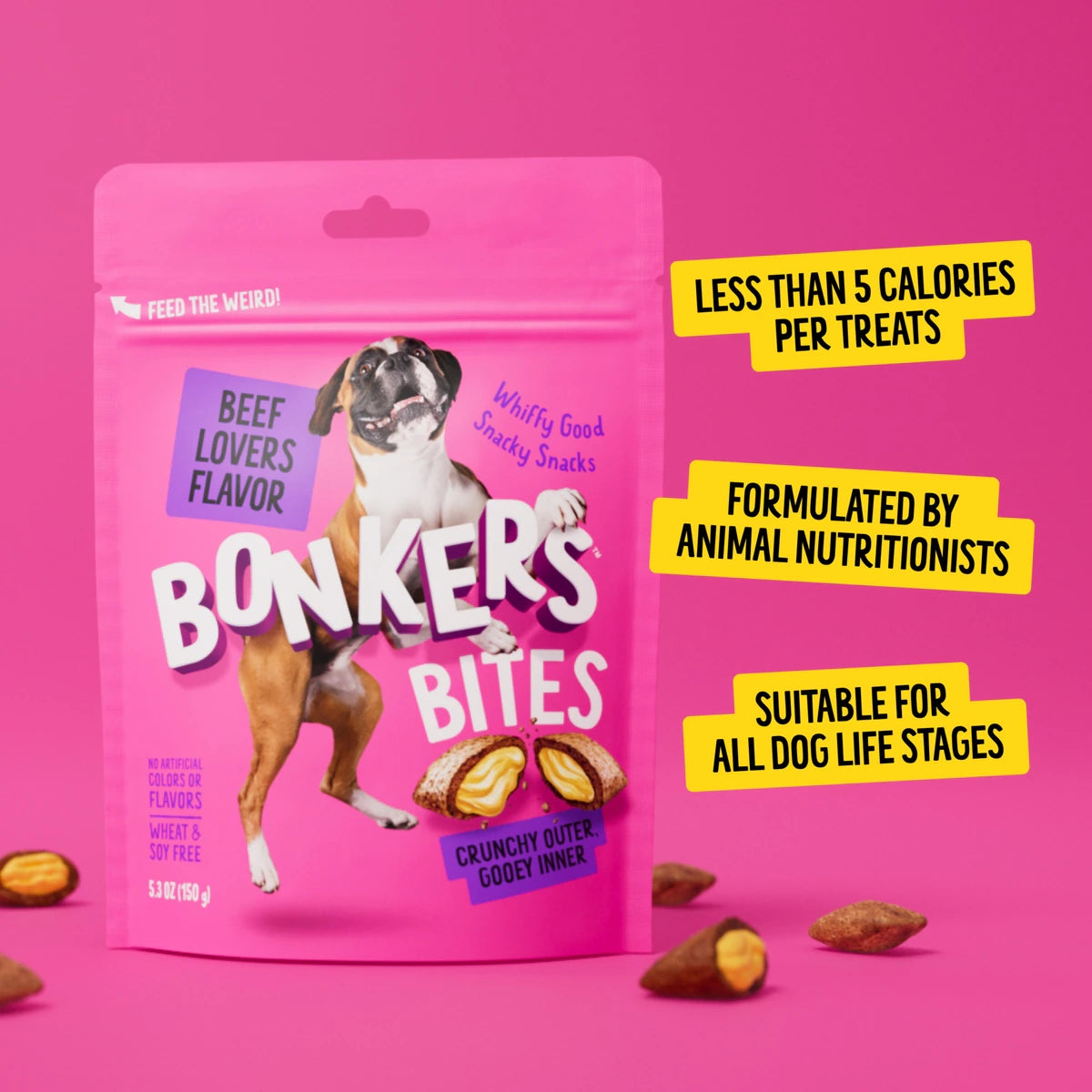 BONKERS Dog Bites Beef Lovers Flavored Crunchy & Soft Dog Treats, 5.3-oz bag