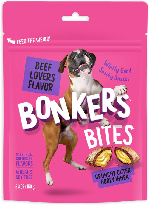 BONKERS Dog Bites Beef Lovers Flavored Crunchy & Soft Dog Treats, 5.3-oz bag