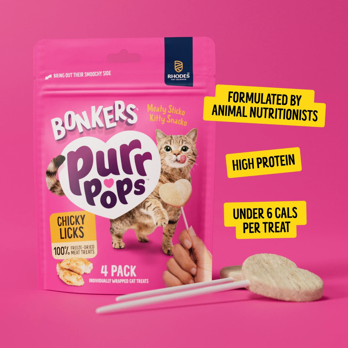 BONKERS Purrpops Chicken Flavored Freeze-Dried Cat Treats, 4 count
